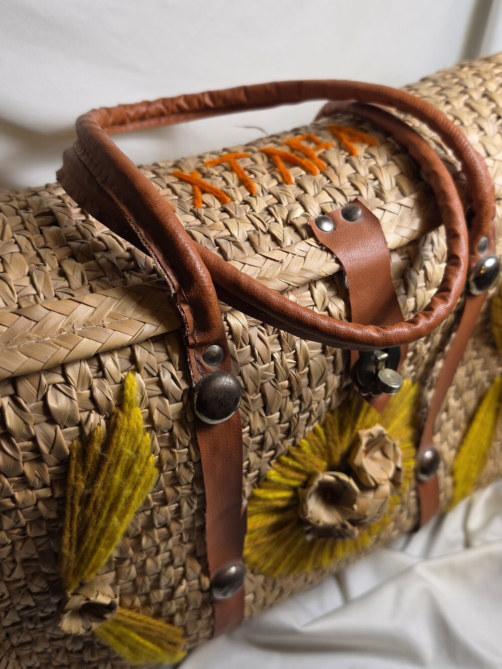 VTG IXTAPA Mexico Woven Straw Tote Bag Boho MCM Beach Vacation Market Carryall - Picture 3 of 7